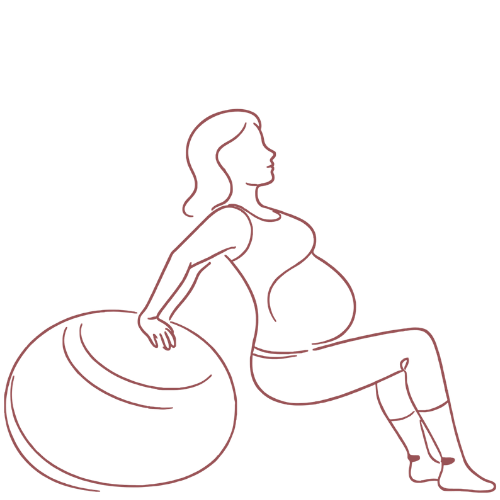 Dibujo de silueta de una embarazada haciendo ejercicio sobre una pelota de fisioterapia