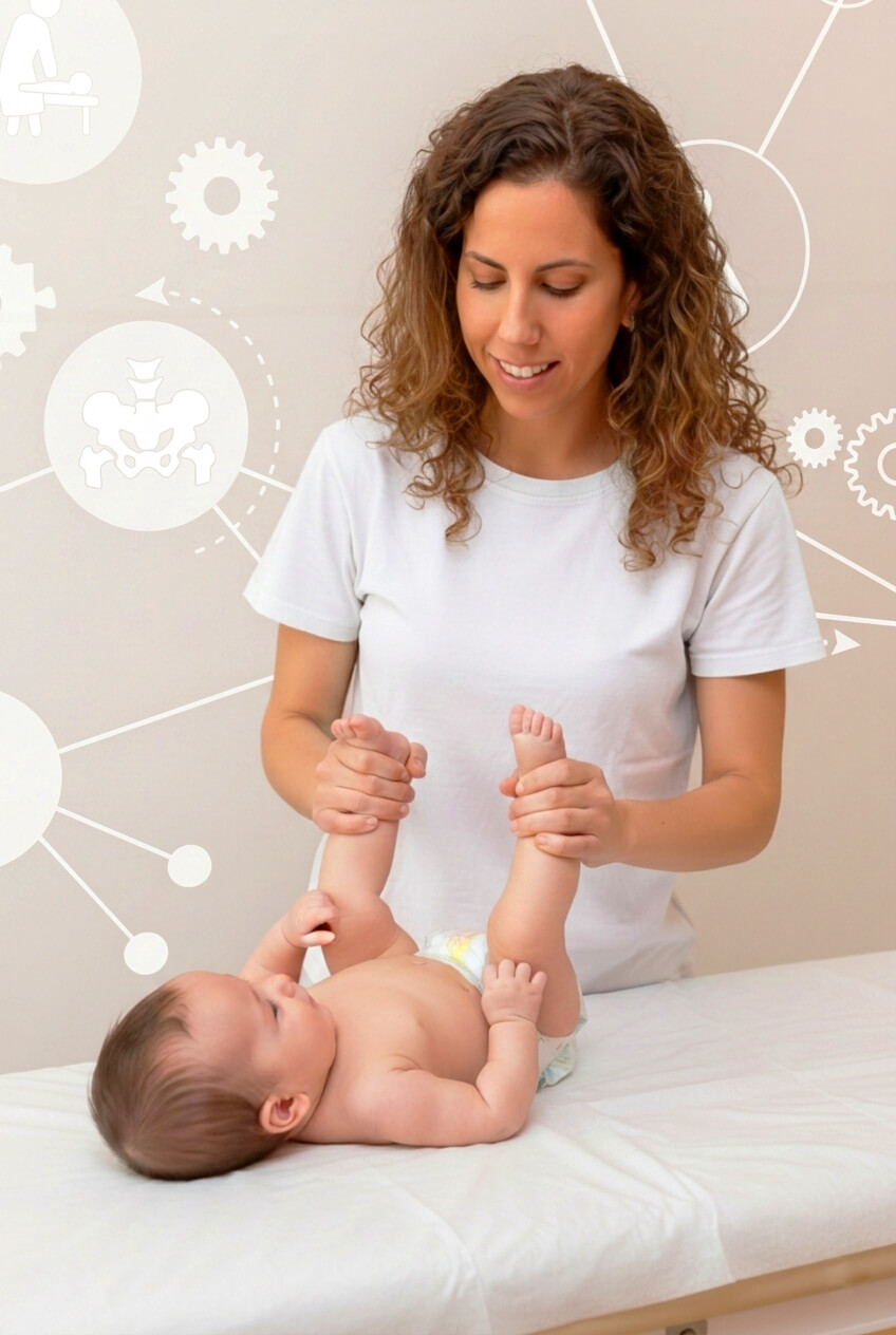 Susana cogiendo los pies de un bebé